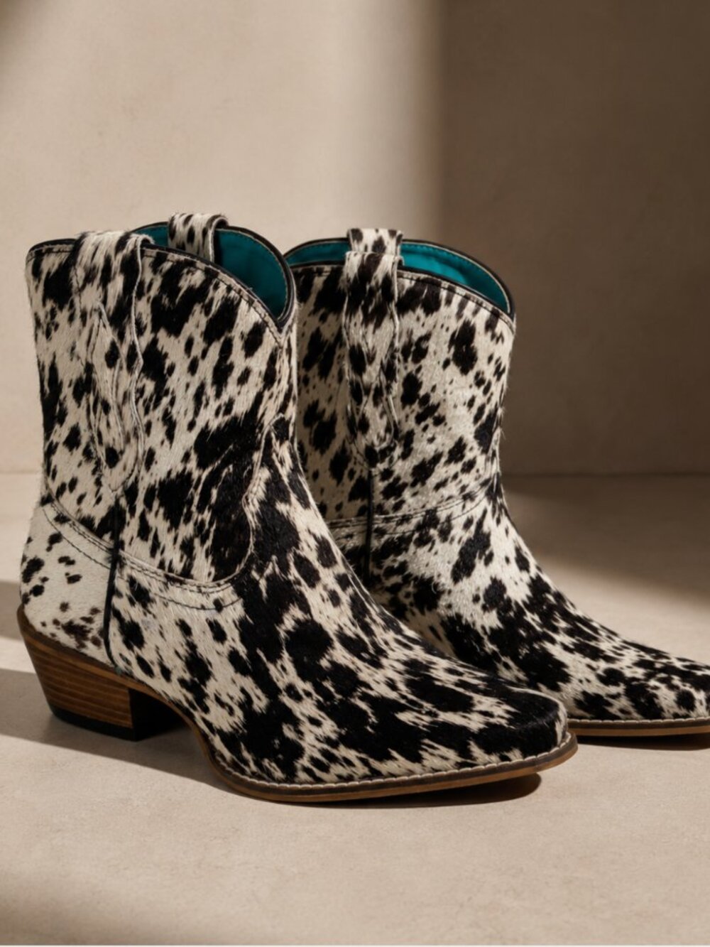 Myra Cow Print Hair on Hide Leather Western Cowboy Booties Women's 7